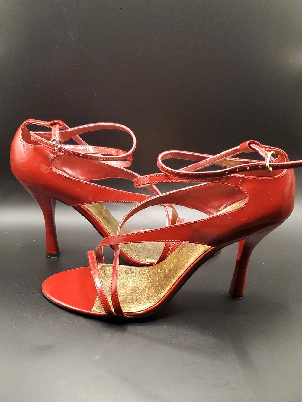Vintage Nine West Red Ankle-Strap Stiletto Sandals